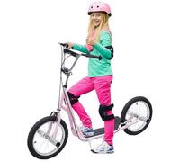 HOMCOM Trottinette patinette Grandes Roues pneumatiques Ø 41 cm avec pegs Rose