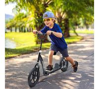 HOMCOM Trottinette Enfant patinette pneus 30 cm Hauteur Guidon réglable poignée Frein et béquille Acier pour Enfants à partir de 5 Ans Noir