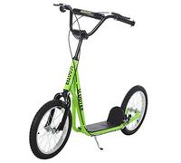 HOMCOM Trottinette patinette pour Enfants à partir de 5 Ans Grands pneus en Caoutchouc Guidon réglable poignée Frein et béquille Acier Charge Max. 100 Kg Vert