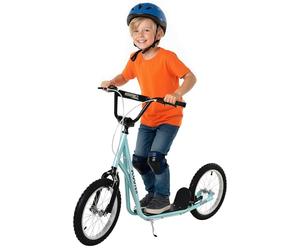 HOMCOM Trottinette patinette pour Enfants à partir de 5 Ans Grands pneus en Caoutchouc Guidon réglable poignée Frein et béquille Acier Charge Max. 100 Kg Bleu