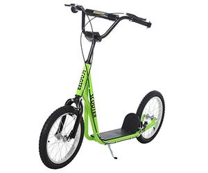HOMCOM Trottinette patinette pour Enfants à partir de 5 Ans Grands pneus en Caoutchouc Guidon réglable poignée Frein et béquille Acier Charge Max. 100 Kg Vert