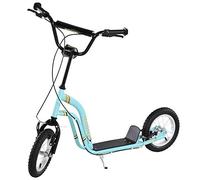 HOMCOM Trottinette pour Enfants 5 à 12 Ans Grandes Roues pneumatiques 12", patinette Enfant avec Double Freins, Hauteur réglable et béquille latérale, Scooter Charge jusqu'à 100 kg, Cadre Acier, Bleu