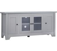 HOMCOM TV, Armoire encastrée, Armoire TV avec 2 passages de câbles, Armoire basse TV avec 2 portes vitrées, Design Vintage, Gris, 135,5 x 40 x 63 cm
