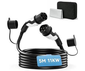 HOMCOM Type 2 EV Câble de Charge 11KW 16A Mode 3 3 Phases 5M avec Chiffon de Nettoyage & Sac de Transport - Câble de Charge Rapide pour Wallbox & Station de Charge (EVs/PHEVs)