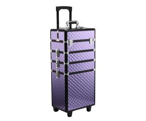 HOMCOM Valise de Maquillage Professionnelle, Trolley Maquillage de Voyage en Aluminium, 2 Roues, Violet 33.5x23x76/95.5cm