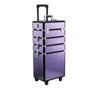 HOMCOM Valise de maquillage professionnelle, valise de voyage en aluminium, 2 roulettes, violet 33.5x23x76/95.5cm