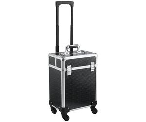 HOMCOM Valise trolley maquillage mallette cosmétique vanity poignée télescopique réglable 34L x 24l x 52H cm alu. noir
