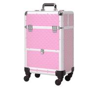 HOMCOM Valise Trolley Maquillage Mallette cosmétique Vanity poignée télescopique réglable 34L x 25l x 62H cm alu. Rose