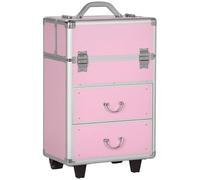 HOMCOM Valise Trolley Maquillage Mallette cosmétique Vanity poignée télescopique réglable 36L x 23l x 58H cm alu ABS Rose
