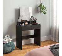 HOMCOM Vanité de Maquillage avec Miroir, Coiffeuse avec 2 tiroirs, 3 Compartiments Ouverts, Table de Maquillage pour Les Petits espaces, Chambre à Coucher, Noir