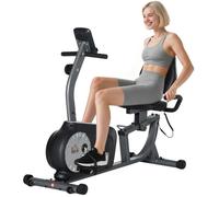 HOMCOM Vélo d'appartement, vélo couché magnétique avec 8 niveaux de résistance réglables, avec écran lcd, poignées de fréquence cardiaque et roues, capacité de charge de 110 kg