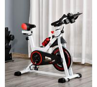 HOMCOM Vélo d'appartement avec écran LCD multifonctions vélo biking cardio-training selle et guidon réglables poids volant inertie 8 Kg acier blanc