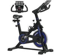 HOMCOM Vélo d'appartement avec résistance réglable pour vélo d'appartement avec volant d'inertie 8 kg, écran LCD, guidon et siège réglable pour maison, salle de sport, bleu