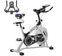 HOMCOM Vélo d'appartement cardio vélo exercice biking écran multifonction LCD guidon selle réglables support Ipad porte-gobelet intégrés acier 124 x 50 x 105-111 cm noir et argent