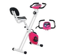 HOMCOM Vélo d'Appartement Magnétique Pliable - Collaboration Aosom.fr x FFHandball - Vélo de Fitness en X Silencieux pour Sport Maison et Cardio-training - Écran LCD & Capteur Pouls, Rose