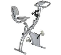 HOMCOM Vélo d'Appartement Pliable 4-en-1 - Ergomètre Magnétique Silencieux avec Cordes de Résistance - Sport Maison et Cardio-training avec Roulettes, Selle Confort et LCD (Max 120kg), Gris Argenté