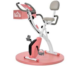 HOMCOM Vélo d'Appartement Pliable 4-en-1 - Ergomètre Magnétique Silencieux avec Cordes de Résistance - Sport Maison et Cardio-training avec Roulettes, Selle Confort et LCD (Max 120kg), Rose