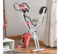 HOMCOM Vélo d'appartement pliable, vélo d'exercice, home traîner pour adultes, 8 niveaux de résistance magnétique, capteurs pouls main, écran LCD multifonction, selle réglable, acier, rose, blanc