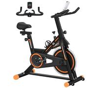 HOMCOM Vélo d'appartement pour la maison, vélo de fitness d'intérieur silencieux avec écran LCD, résistance réglable, guidon et siège réglable, stationnaire à la maison, charge 120 kg, noir et orange