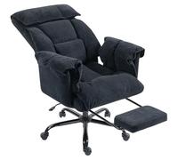 HOMCOM Velvet Executive Office Chair with Footrest and High Resilience Foam, Recliner Desk Chair with High Back, Padded Armrests, Adjustable Height and Castors, Black (Chaise de bureau en velours