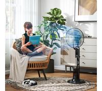 HOMCOM Ventilateur à Nébulisation Réglable 3 Vitesses et 3 Modes, Oscillation à 75°, Télécommande, Noir