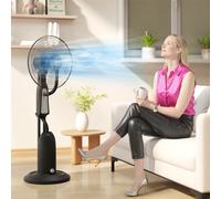 HOMCOM Ventilateur avec brumisation, réservoir de 3 litres, rotation à 75 degrés, 3 vitesses, sur roulettes, 125 cm, Noir