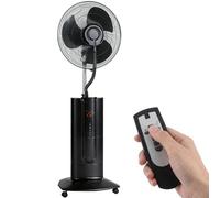 HOMCOM Ventilateur brumisateur 100 W à ionisation négative, ventilateur sur pied 130 cm, oscillation à 120°, 3 vitesses, 3 modes, réservoir d'eau 1,5 L, télécommande, minuterie 9h, roulettes, noir