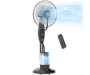 HOMCOM Ventilateur brumisateur 75 W, ventilateur sur pied 120 cm avec télécommande, minuterie, oscillation à 70°, tête inclinable, 3 vitesses, réservoir d'eau de 3,2L, noir