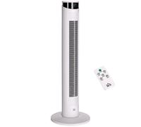 HOMCOM Ventilateur Colonne 45 W, Ventilateur Tour Chambre à Coucher avec Télécommande, Oscillation 70°, 3 Modes, 3 Vitesses, Minuterie 12H, Écran LED, Mode Veille, 93H cm, Blanc