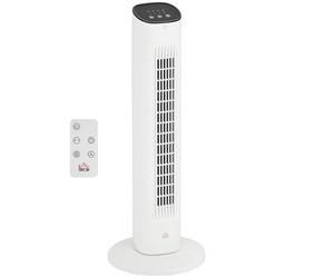 HOMCOM Ventilateur colonne silencieux 50 W, ventilateur tour pour chambre à coucher 3 vitesses, télécommande, oscillant 85°, minuterie 15H, affichage LED, 78H cm blanc