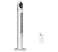 HOMCOM Ventilateur colonne, ventilateur tour pour chambre, 111 cm de haut, oscillant à 70°, 3 modes, 3 vitesses, écran LED, télécommande, minuterie 24H, blanc