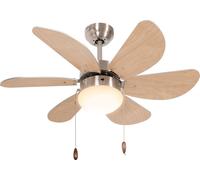HOMCOM Ventilateur de plafond avec éclairage, lampe de plafond LED 16W avec ventilateur, lampe suspendue avec 6 pales réversibles, pour chambre à coucher, salon