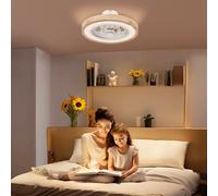 HOMCOM Ventilateur de plafond avec lumière et télécommande, 6 vitesses, luminosité réglable, moteur silencieux, marron clair