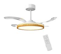 HOMCOM Ventilateur de plafond avec lumière et télécommande, plafonnier ventilateur 95 cm avec pales rétractables, bois naturel