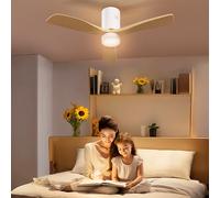 HOMCOM Ventilateur de plafond avec lumière LED, 6 vitesses, télécommande, Brun clair