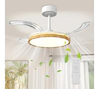 HOMCOM Ventilateur de plafond avec lumière LED, plafonnier ventilateur Ø95 cm, 4 pales rétractables moteur CC silencieux, 6 vitesses, 3 températures de couleur, télécommande, minuterie, mode été-hiver