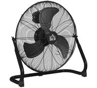 HOMCOM Ventilateur de Sol Ø59 cm Ventilateur Industriel sur pied 120 W avec 3 vitesses et inclinaison réglable à 120° en Métal pour chambre bureau Noir