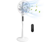 HOMCOM Ventilateur de Sol avec télécommande Ventilateur de Pied Silencieux 40 W avec 7 pales 28 Vitesses Hauteur réglable 75° Minuterie d'oscillation et Fonction Anti-Moustique Blanc