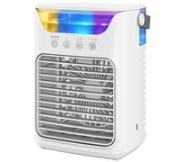 HOMCOM Ventilateur de table avec lumière RGB, ventilateur de bureau avec tête orientable, 3 vitesses, réservoir d'eau, blanc