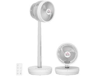 HOMCOM Ventilateur de table portable avec télécommande et batterie rechargeable 3600mAh ventilateur sur pied alimenté par USB inclinaison et hauteur réglables oscillant 10 vitesses minuterie blanc