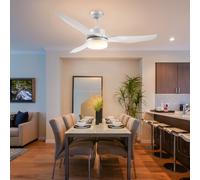 HOMCOM Ventilateur plafond avec lumière et télécommande 20,5 W, 6 vitesses 3 couleurs d'éclairage et minuterie, 132 cm, blanc