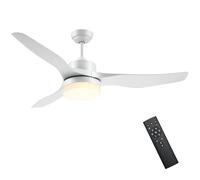 HOMCOM Ventilateur plafond avec lumière et télécommande 20,5 W, ventilateur de plafond réversible 132 cm avec 3 pales 6 vitesses 3 couleurs d'éclairage et minuterie, pour chambre salon, blanc