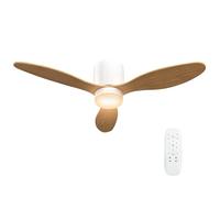 HOMCOM Ventilateur plafond avec lumière et télécommande 50 W, ventilateur de plafond silencieux et réversible 115 cm avec 3 pales 6 vitesses minuterie luminosité réglable, pour chambre salon, naturel