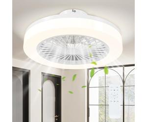 HOMCOM Ventilateur plafond réversible avec lumière et télécommande 46 cm, 3 couleurs, 6 vitesses, minuterie, luminosité réglable, moteur CC silencieux, pour chambre, salon, blanc