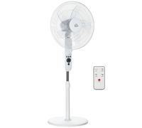 HOMCOM Ventilateur sur pied puissant 45 W, ventilateur réglable en hauteur 110-124 cm, télécommande, 5 pales de 40 cm, 3 modes et 3 vitesses, oscillation 70° et minuterie, blanc
