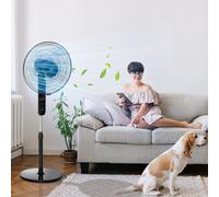 HOMCOM Ventilateur sur Pied 3 Modes avec Minuterie et Télécommande Design Oscillant Hauteur Réglable Métal Noir Ø 44 5 x 110-124 cm