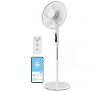 HOMCOM Ventilateur sur pied contrôlé par APP, ventilateur 45 cm avec télécommande, 3 vitesses, 3 modes, hauteur réglable, blanc