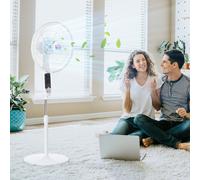 HOMCOM Ventilateur sur pied hauteur réglable oscillant 85° 3 vitesses 50 W avec écran LED télécommande minuterie Ø 42 cm blanc | Aosom France