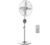HOMCOM Ventilateur sur pied puissant 50 W, ventilateur réglable en hauteur 120-135 cm, 3 vitesses, oscillation 75°, minuterie 7,5H, télécommande, mode veille, pour bureau et chambre, argent