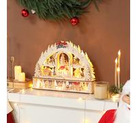 HOMCOM Village de Noël lumineux avec 20 LED, village de Noël animé en arc, fonctionne sur piles, 45 x 10 x 35 cm, bois naturel